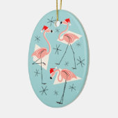 Flamingo Santas Blue Text ornament oval (Links)
