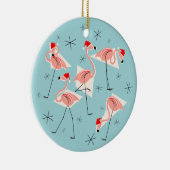 Flamingo Santas Blue Text ornament round (Rechts)