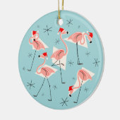 Flamingo Santas Blue Text ornament round (Links)