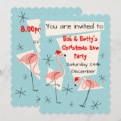 Flamingo Santas Blue-uitnodiging Kaart (Voorkant / Achterkant)