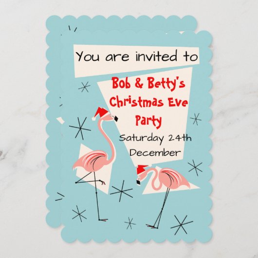 Flamingo Santas Blue-uitnodiging Kaart (Voorkant / Achterkant)