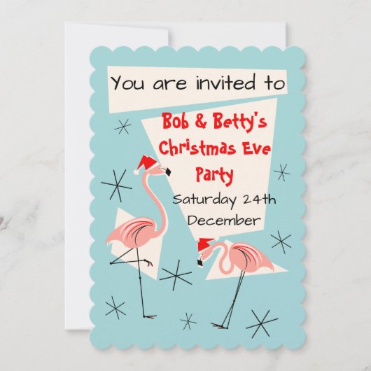 Flamingo Santas Blue-uitnodiging Kaart (Voorkant)
