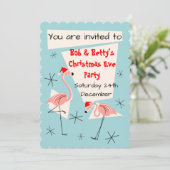 Flamingo Santas Blue-uitnodiging Kaart (Staand voorkant)
