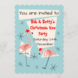 Flamingo Santas Blue-uitnodiging Kaart
