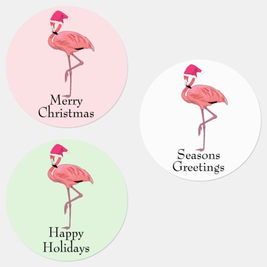 Flamingo Santas Kerstgroeten Labels (Groep)