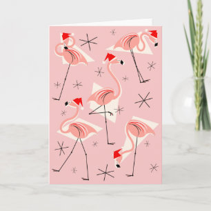 Flamingo Santas Pink greetings card portret Feestdagen Kaart