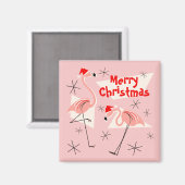 Flamingo Santas Pink Merry kerst magneet vierkant (Voorkant / Achterkant)