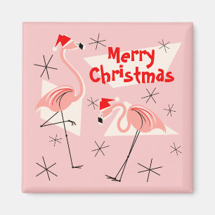Flamingo Santas Pink Merry kerst magneet vierkant