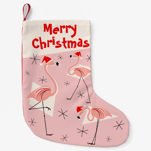 Flamingo Santas Pink Merry Kerstmis Kleine Kerstsok (Voorkant)