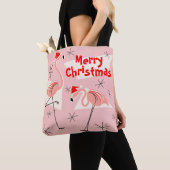 Flamingo Santas Pink Merry Kerstmis overal Tote Bag (Dichtbij)