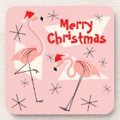 Flamingo Santas Pink Merry Kerstplastic Bier Onderzetter (Voorkant)