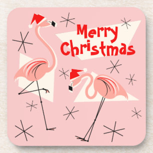 Flamingo Santas Pink Merry Kerstplastic Bier Onderzetter