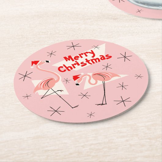 Flamingo Santas Pink Merry Kerstround Ronde Kartonnen Onderzetter (Gebogen)