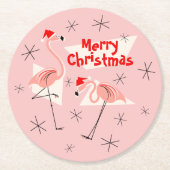 Flamingo Santas Pink Merry Kerstround Ronde Kartonnen Onderzetter (Voorkant)