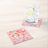 Flamingo Santas Pink Merry Kerstvierkant Kartonnen Onderzetters (Insitu)