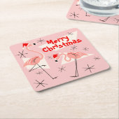 Flamingo Santas Pink Merry Kerstvierkant Kartonnen Onderzetters (Schuin)