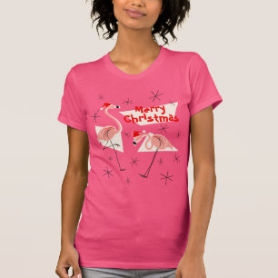 Flamingo Santas Pink Merry-kerstvrouwen T-shirt