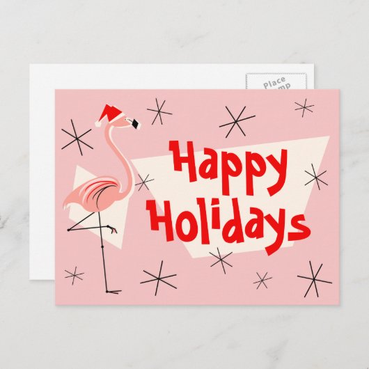 Flamingo Santas Pink Prettige feestdagen briefkaar (Voorkant / Achterkant)