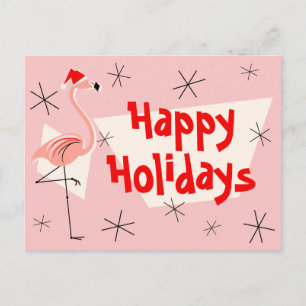 Flamingo Santas Pink Prettige feestdagen briefkaar