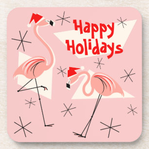 Flamingo Santas Pink Prettige feestdagen plastic Onderzetter