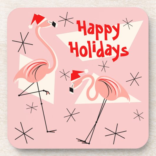 Flamingo Santas Pink Prettige feestdagen plastic Onderzetter (Voorkant)