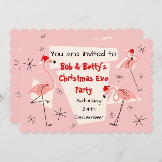 Flamingo Santas Pink scalloped horizontal Kaart (Voorkant / Achterkant)