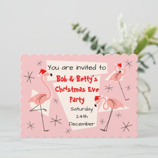 Flamingo Santas Pink scalloped horizontal Kaart (Staand voorkant)