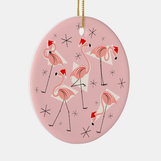 Flamingo Santas Pink Text ornament round (Rechts)