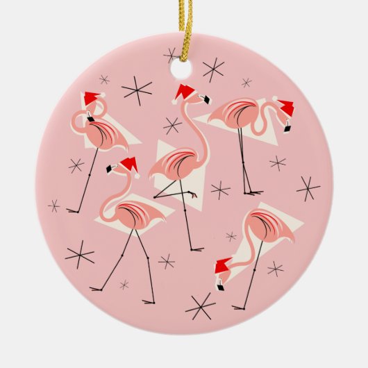 Flamingo Santas Pink Text ornament round (Voorkant)