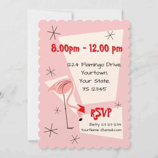 Flamingo Santas Pink-uitnodiging gescallopeerd Kaart (Achterkant)