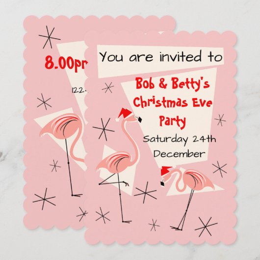Flamingo Santas Pink-uitnodiging gescallopeerd Kaart (Voorkant / Achterkant)