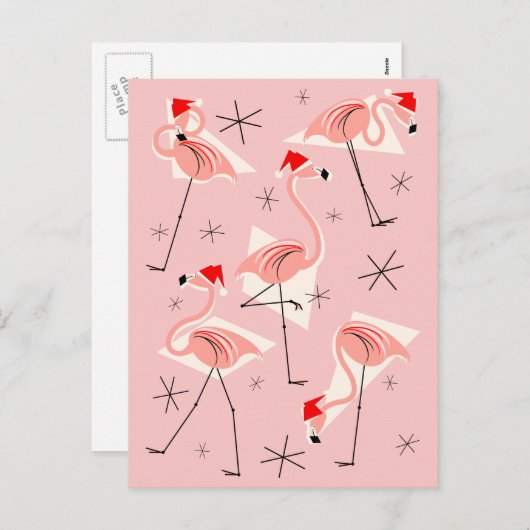 Flamingo Santas Roze briefkaarten portret (Voorkant / Achterkant)