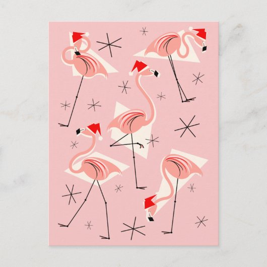 Flamingo Santas Roze briefkaarten portret (Voorkant)