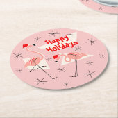 Flamingo Santas Roze Feestdagen rond Ronde Kartonnen Onderzetter (Gebogen)