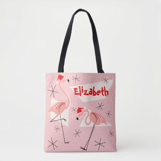 Flamingo Santas Roze Naam overal Tote Bag (Voorkant)
