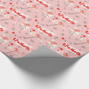 Flamingo Santas Roze Naam verpakkingspapier Cadeaupapier
