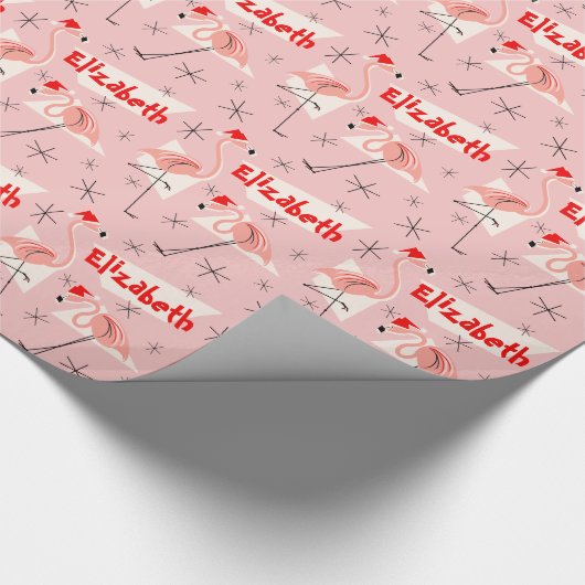 Flamingo Santas Roze Naam verpakkingspapier Cadeaupapier (Hoek)