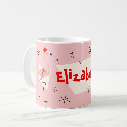 Flamingo Santas Roze Name mok (Voorkant links)
