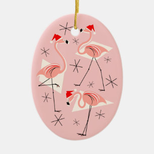 Flamingo Santas Roze ornament ovaal