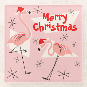 Flamingo Santas Roze Vrolijk Kerst onderzetter