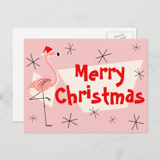 Flamingo Santas Roze Vrolijk Kerstfeest briefkaart (Voorkant / Achterkant)