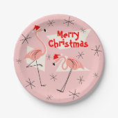 Flamingo Santas Roze Vrolijk kerstpapier bord (Voorkant)