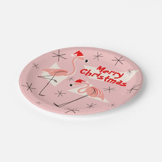 Flamingo Santas Roze Vrolijk kerstpapier bord (Gekanteld)
