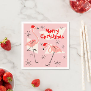 Flamingo Santas Roze Vrolijk kerstpapier servet
