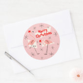 Flamingo Santas Roze Vrolijke Kerst sticker rond (Envelop)