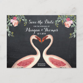 Flamingo Save the Date briefkaart krijtbord stijl