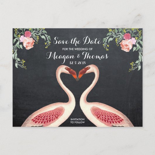 Flamingo Save the Date briefkaart krijtbord stijl (Voorkant)