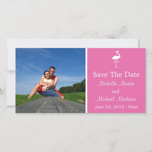 Flamingo Save The Date Fotokaart (Donkerroze) (Voorkant)