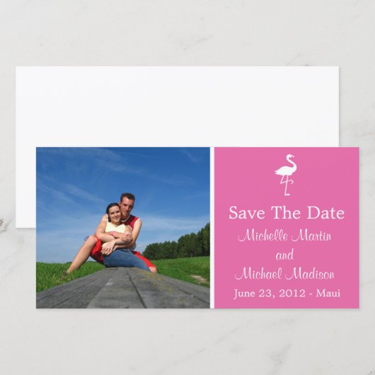 Flamingo Save The Date Fotokaart (Donkerroze) (Voorkant / Achterkant)
