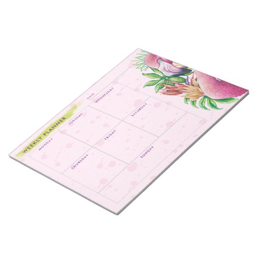 Flamingo Schattige Bloemen Roze Weekly Planner Not Notitieblok (Schuin)